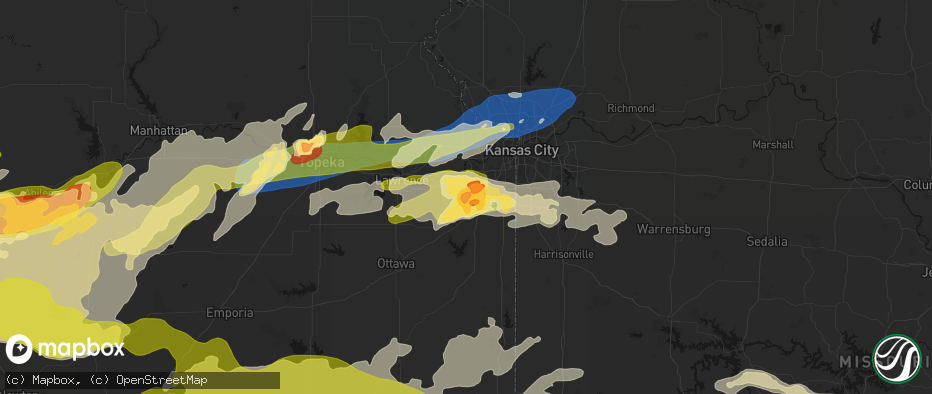 Hail map in Olathe, KS on April 26, 2026