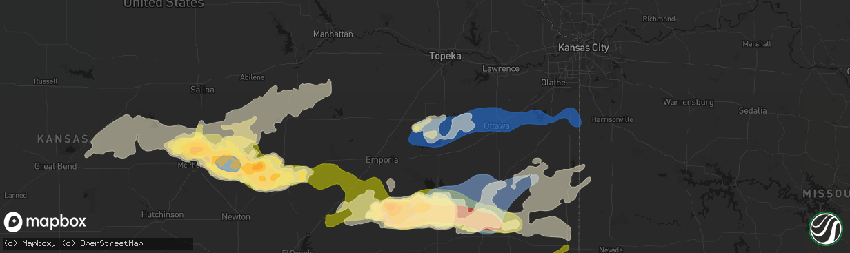 Hail map in Osage City, KS on April 26, 2026