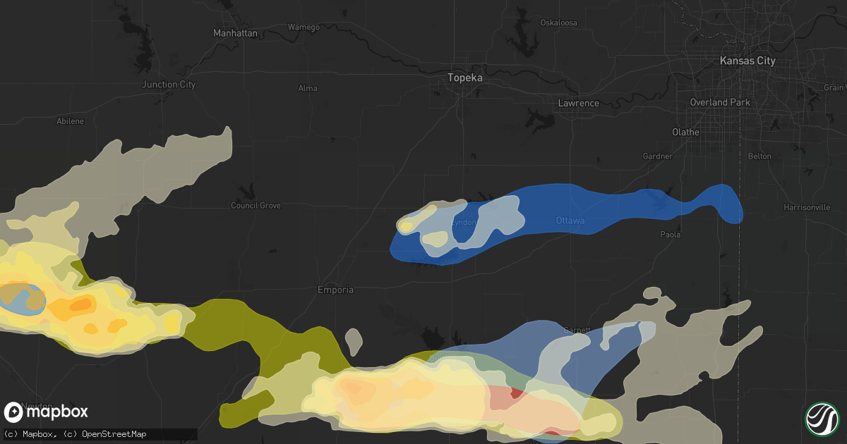 Hail map in Osage City, KS on April 26, 2026
