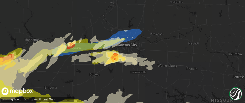 Hail map in Overland Park, KS on April 26, 2026