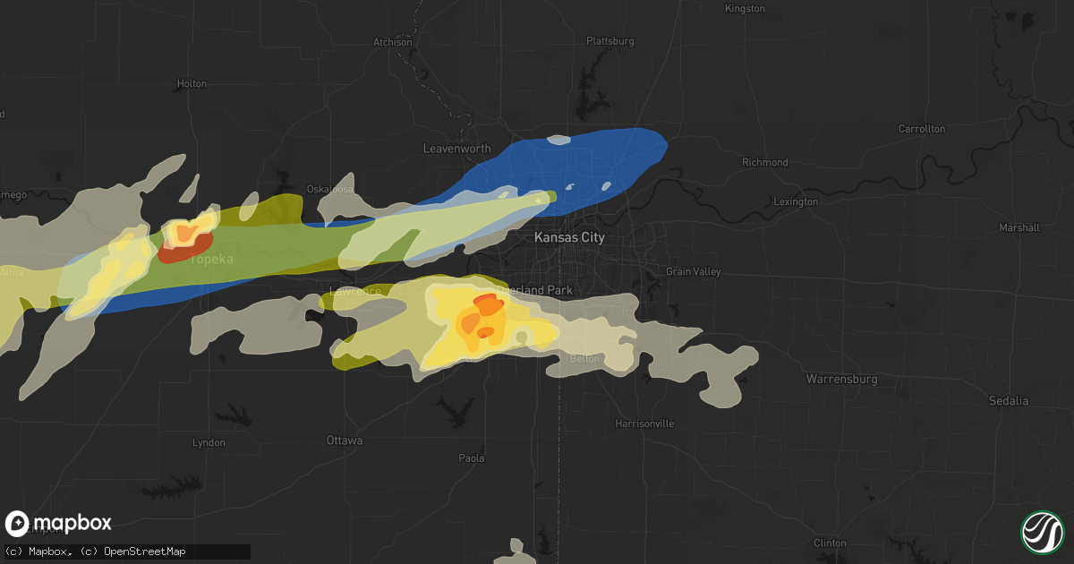 Hail map in Overland Park, KS on April 26, 2026