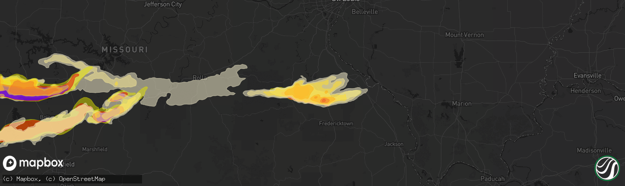 Hail map in Park Hills, MO on April 26, 2026