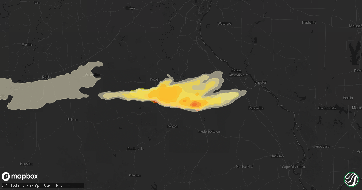 Hail map in Park Hills, MO on April 26, 2026