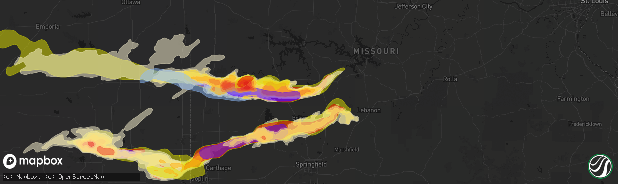 Hail map in Pittsburg, MO on April 26, 2026