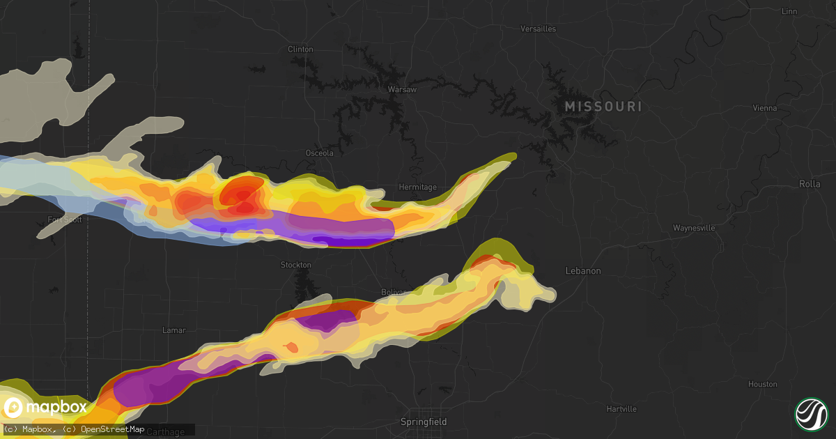 Hail map in Pittsburg, MO on April 26, 2026