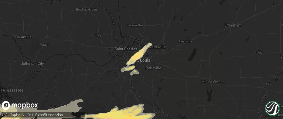 Hail map in Saint Louis, MO on April 26, 2026