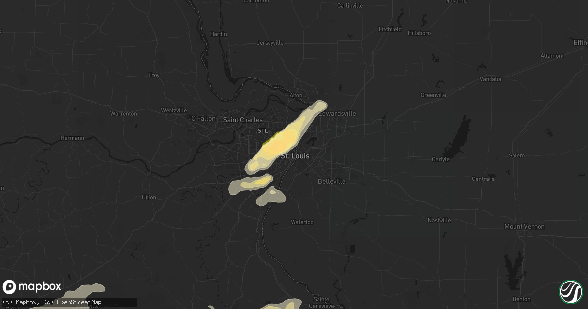 Hail map in Saint Louis, MO on April 26, 2026