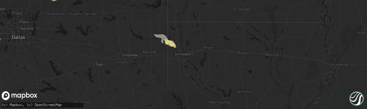 Hail map in Shreveport, LA on April 26, 2026