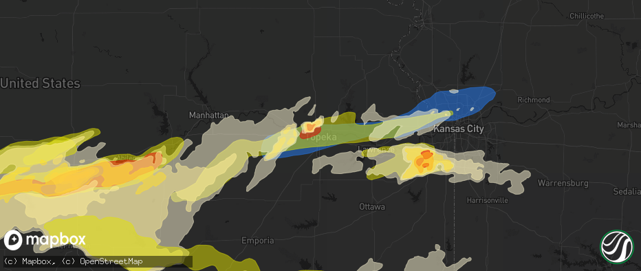 Hail map in Topeka, KS on April 26, 2026