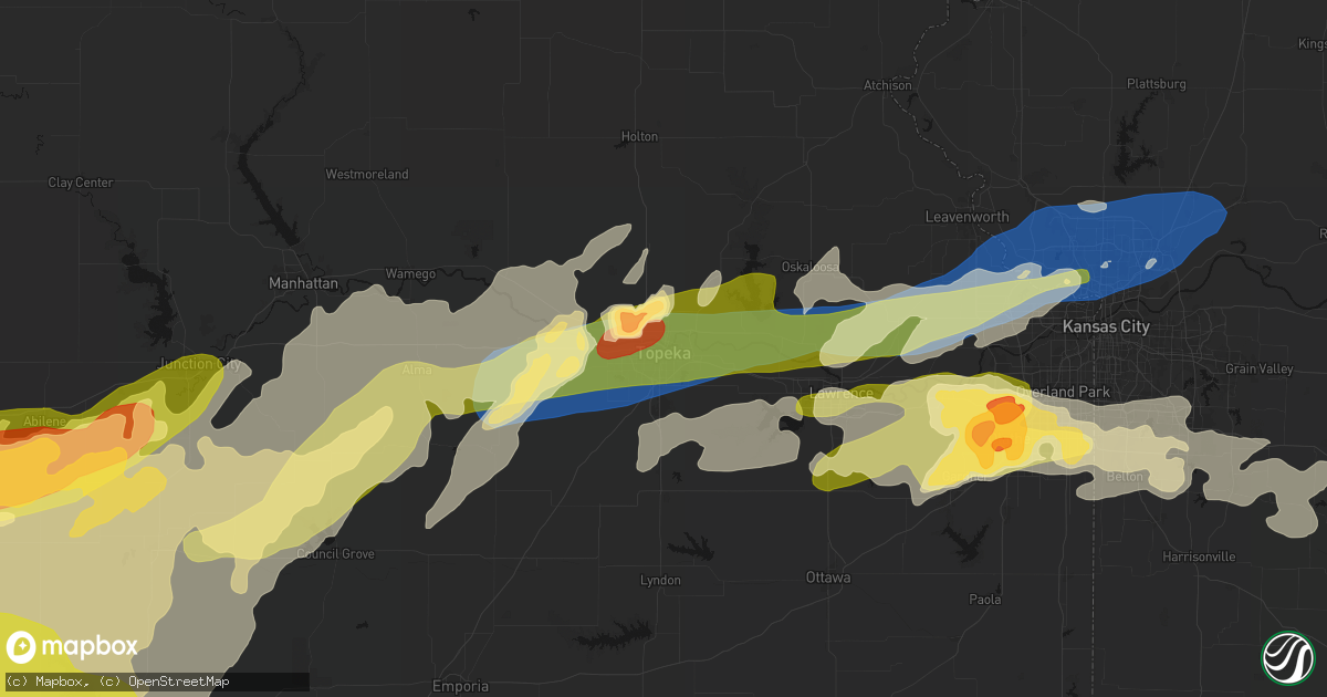 Hail map in Topeka, KS on April 26, 2026