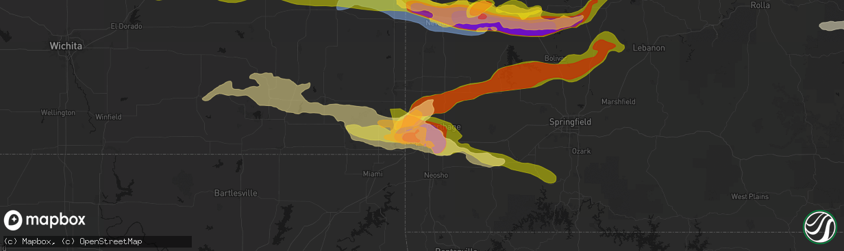 Hail map in Webb City, MO on April 26, 2026