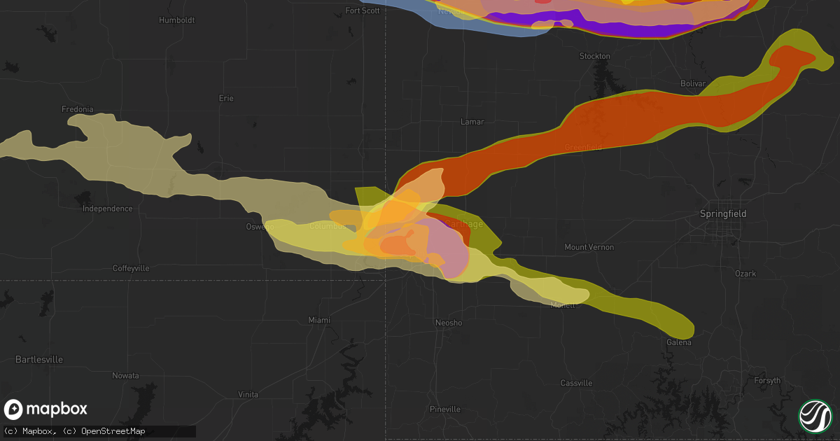 Hail map in Webb City, MO on April 26, 2026