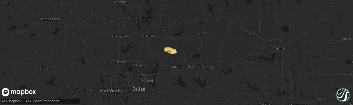 Hail map in Wolfe City, TX on April 26, 2026