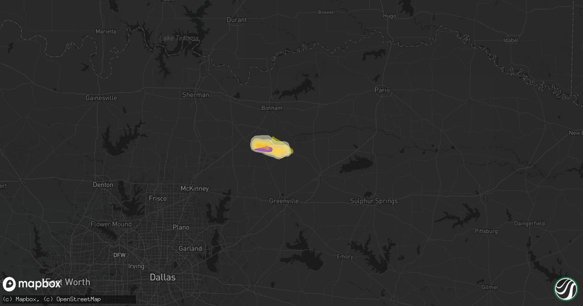 Hail map in Wolfe City, TX on April 26, 2026