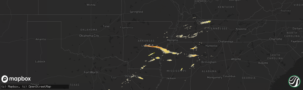 Hail map in Arkansas on April 27, 2013