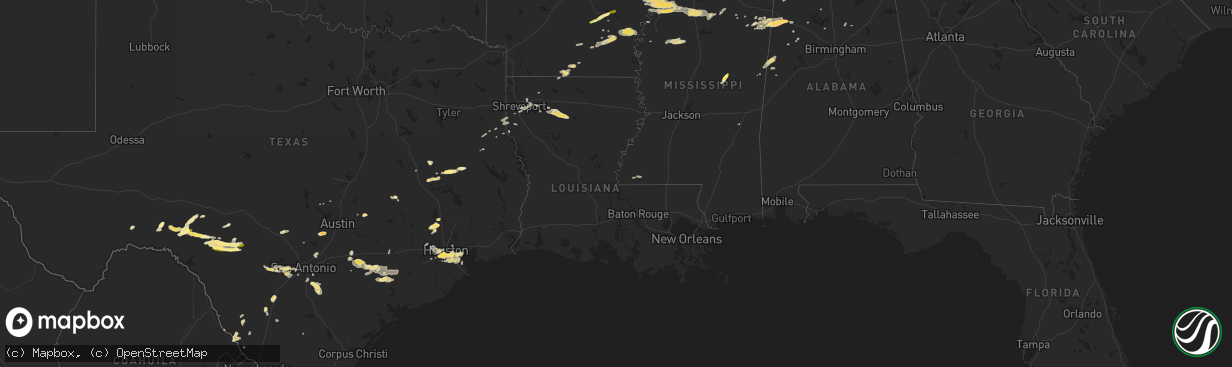 Hail map in Louisiana on April 27, 2013