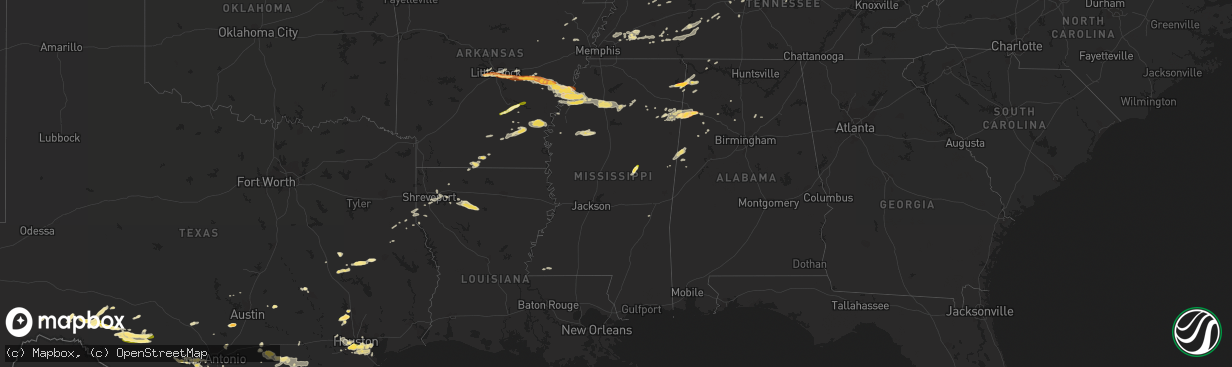 Hail map in Mississippi on April 27, 2013