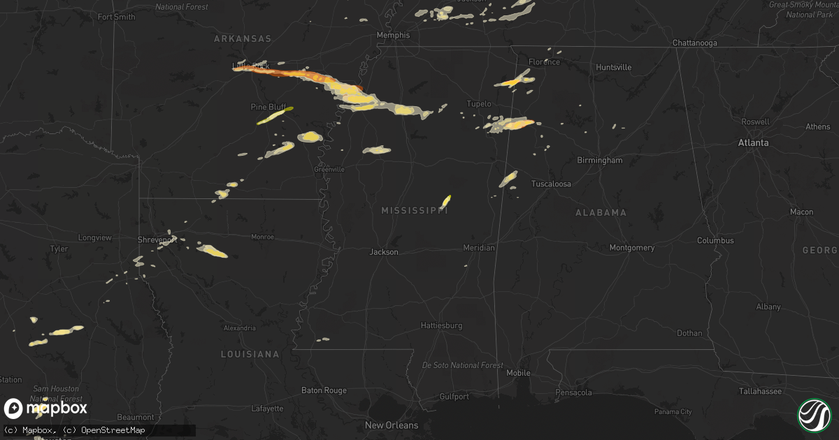 Hail map in Mississippi on April 27, 2013