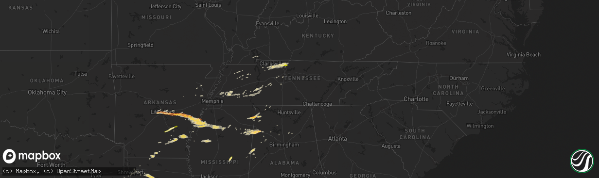 Hail map in Tennessee on April 27, 2013