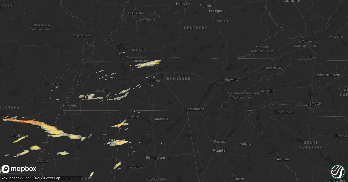 Hail map in Tennessee on April 27, 2013