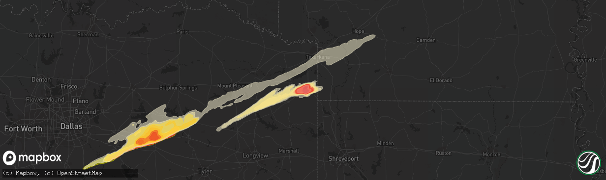 Hail map in Atlanta, TX on April 27, 2014