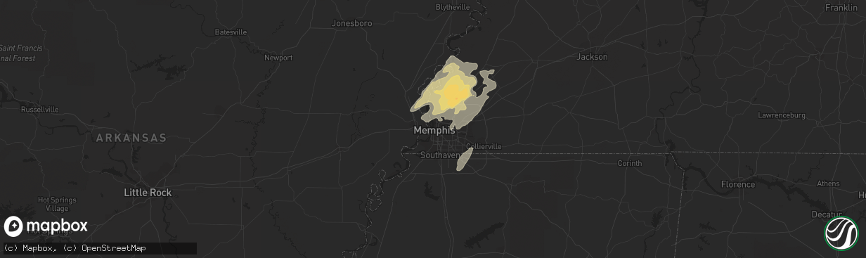 Hail map in Memphis, TN on April 27, 2014