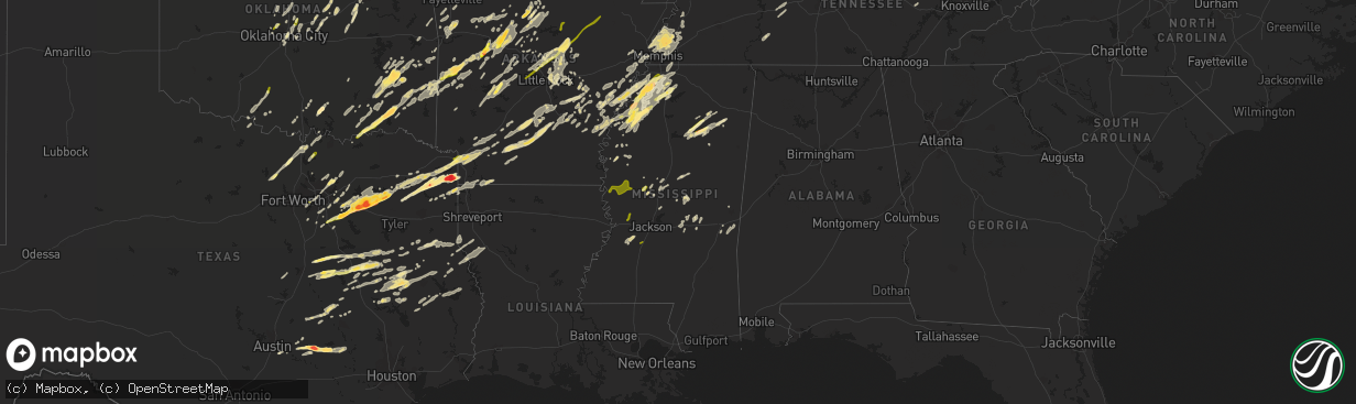 Hail map in Mississippi on April 27, 2014