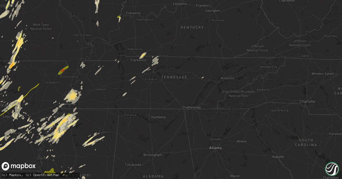 Hail map in Tennessee on April 27, 2014