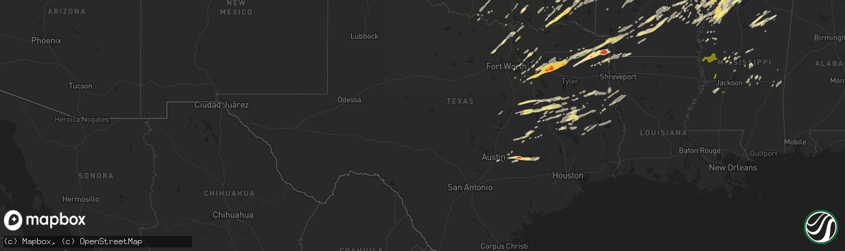 Hail map in Texas on April 27, 2014