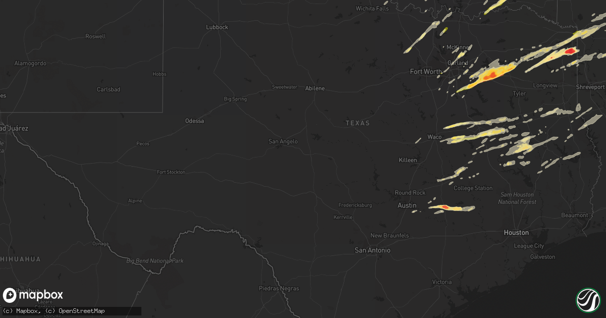 Hail map in Texas on April 27, 2014