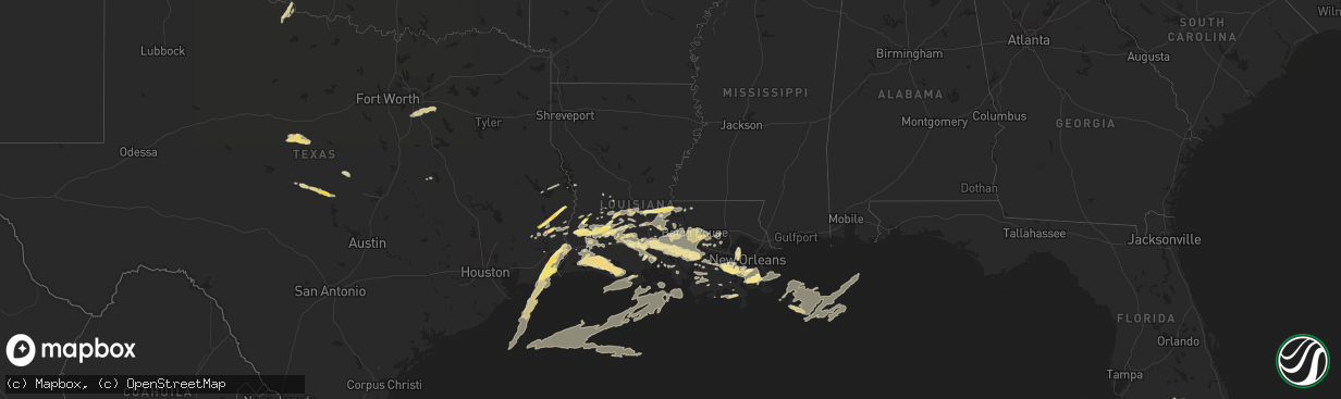 Hail map in Louisiana on April 27, 2015