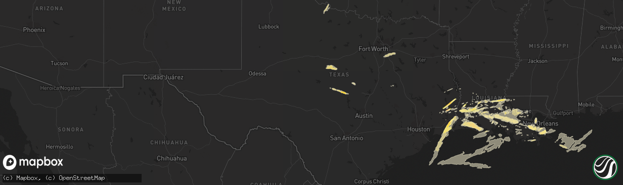 Hail map in Texas on April 27, 2015