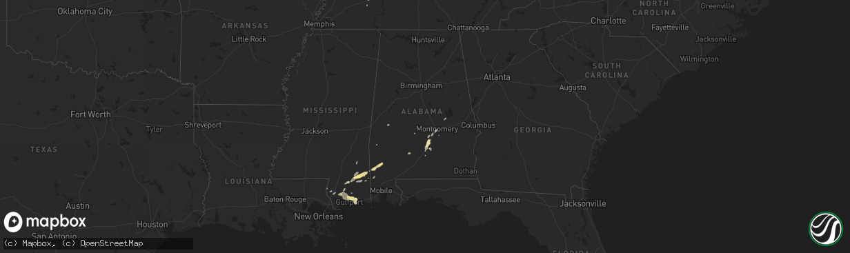 Hail map in Alabama on April 27, 2016