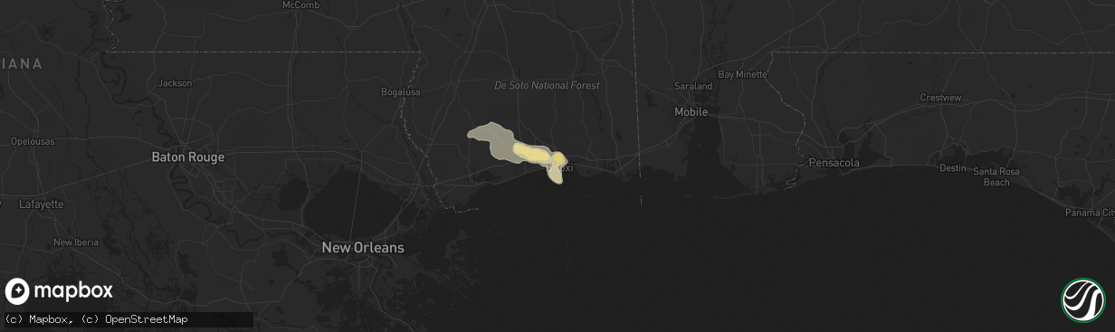 Hail map in Biloxi, MS on April 27, 2016