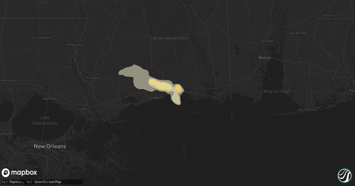 Hail map in Biloxi, MS on April 27, 2016
