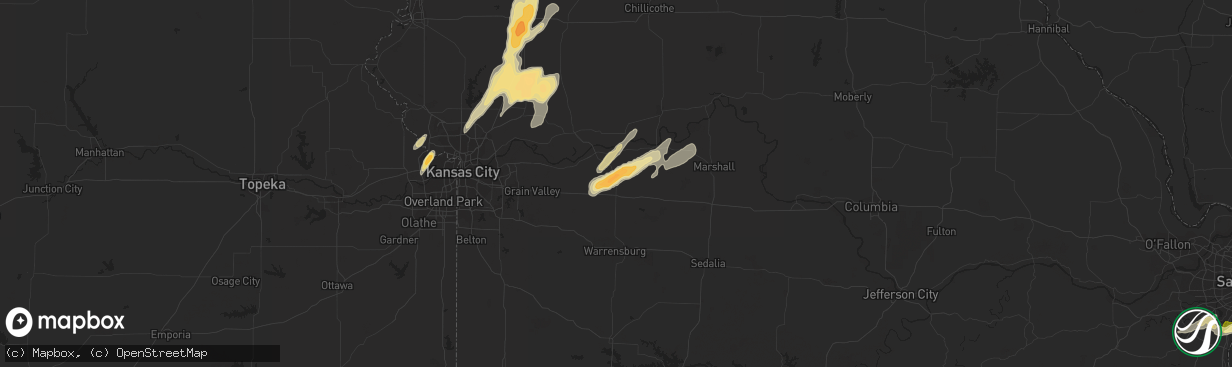 Hail map in Higginsville, MO on April 27, 2016