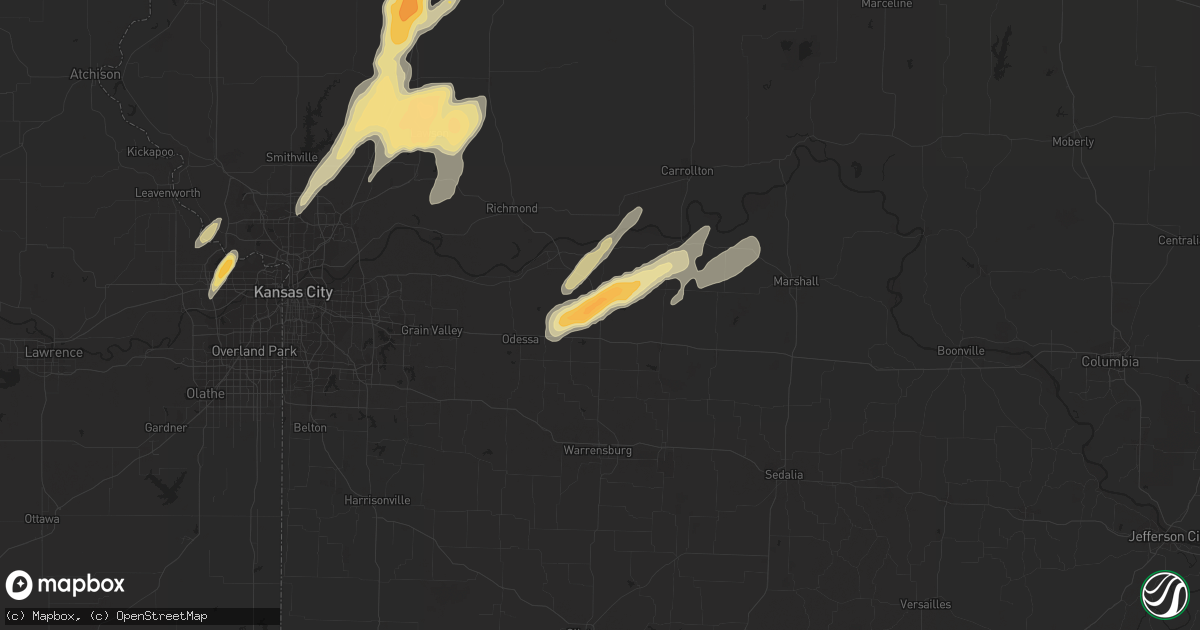 Hail map in Higginsville, MO on April 27, 2016