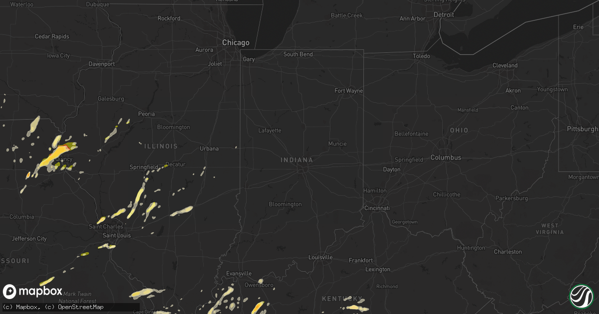 Hail map in Indiana on April 27, 2016