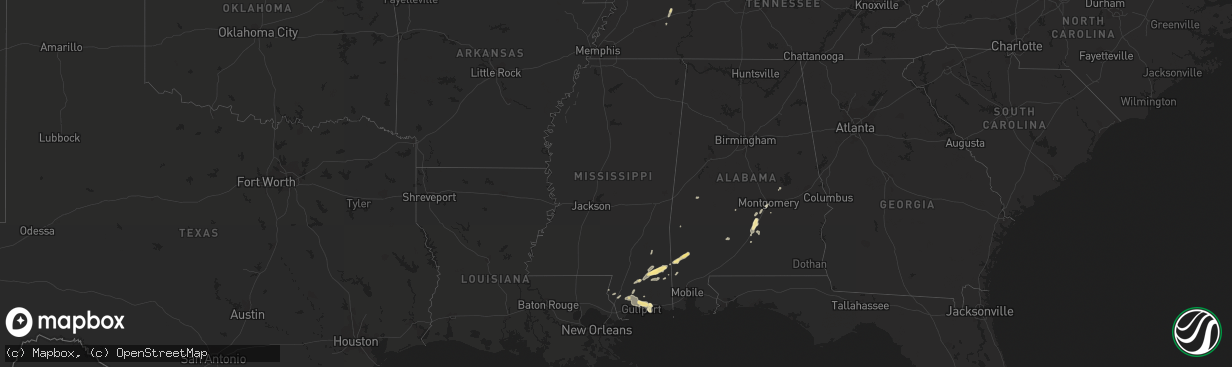 Hail map in Mississippi on April 27, 2016