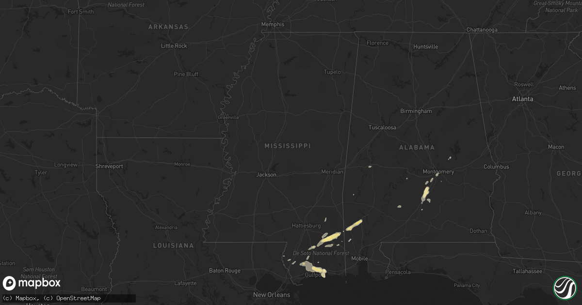 Hail map in Mississippi on April 27, 2016
