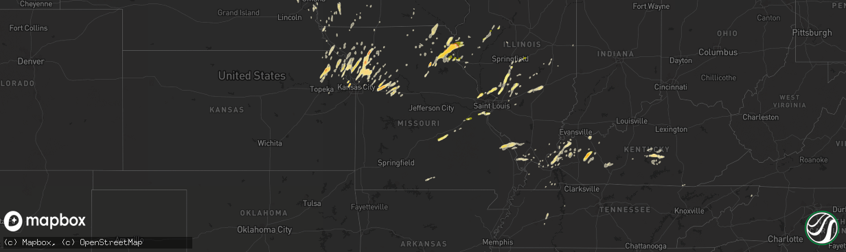 Hail map in Missouri on April 27, 2016