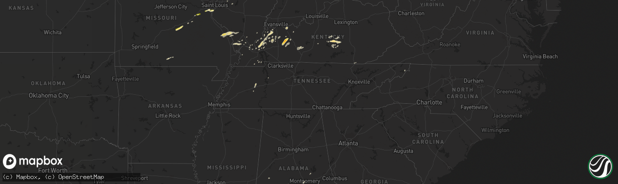 Hail map in Tennessee on April 27, 2016