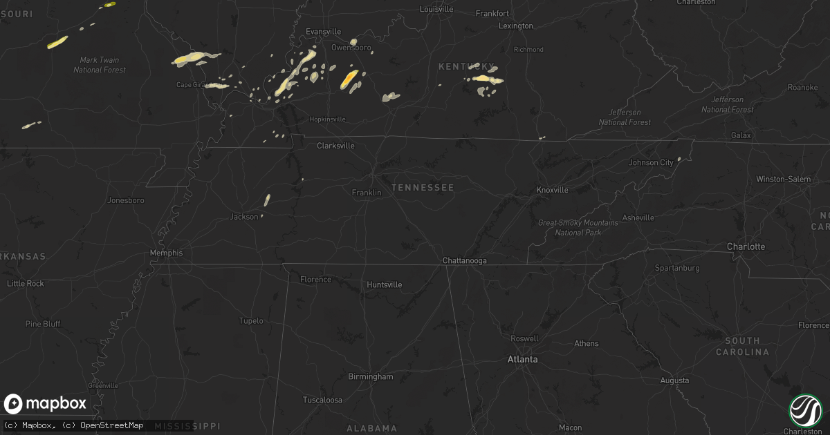 Hail map in Tennessee on April 27, 2016