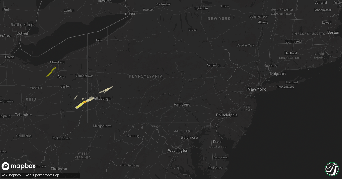Hail map in Pennsylvania on April 27, 2017