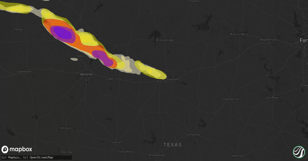 Hail map in Cisco, TX on April 27, 2019