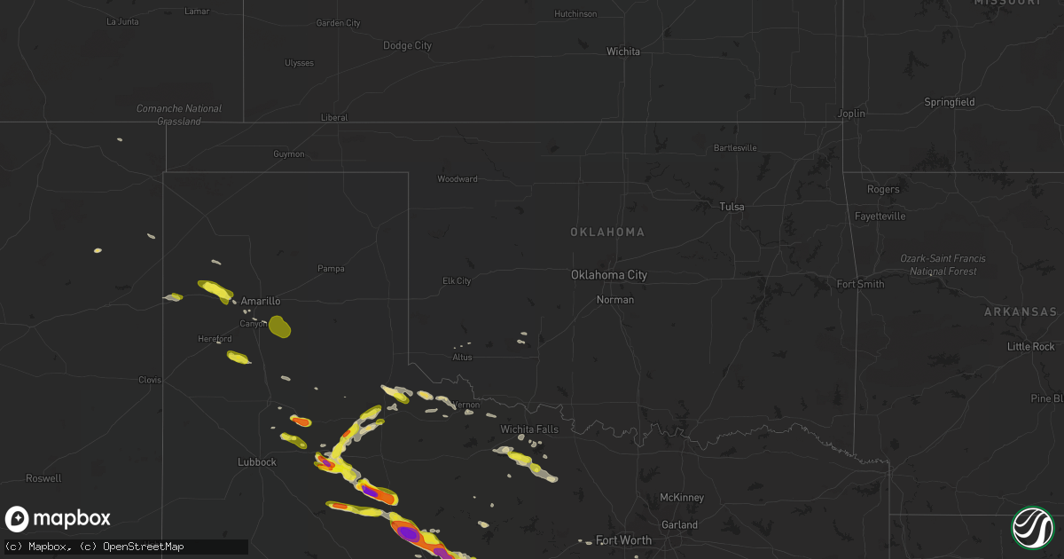 Hail map in Oklahoma on April 27, 2019