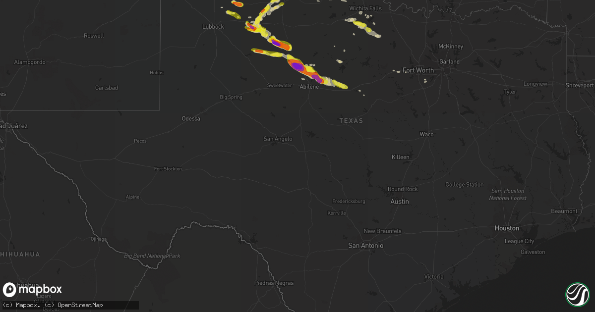 Hail map in Texas on April 27, 2019