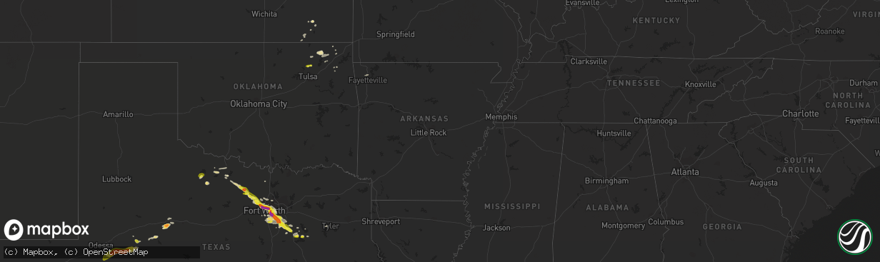 Hail map in Arkansas on April 27, 2020