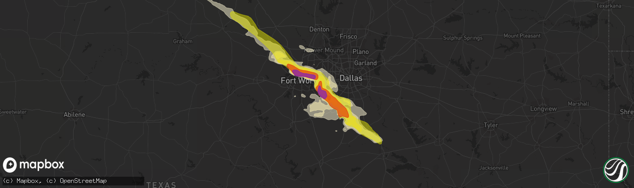 Hail map in Arlington, TX on April 27, 2020