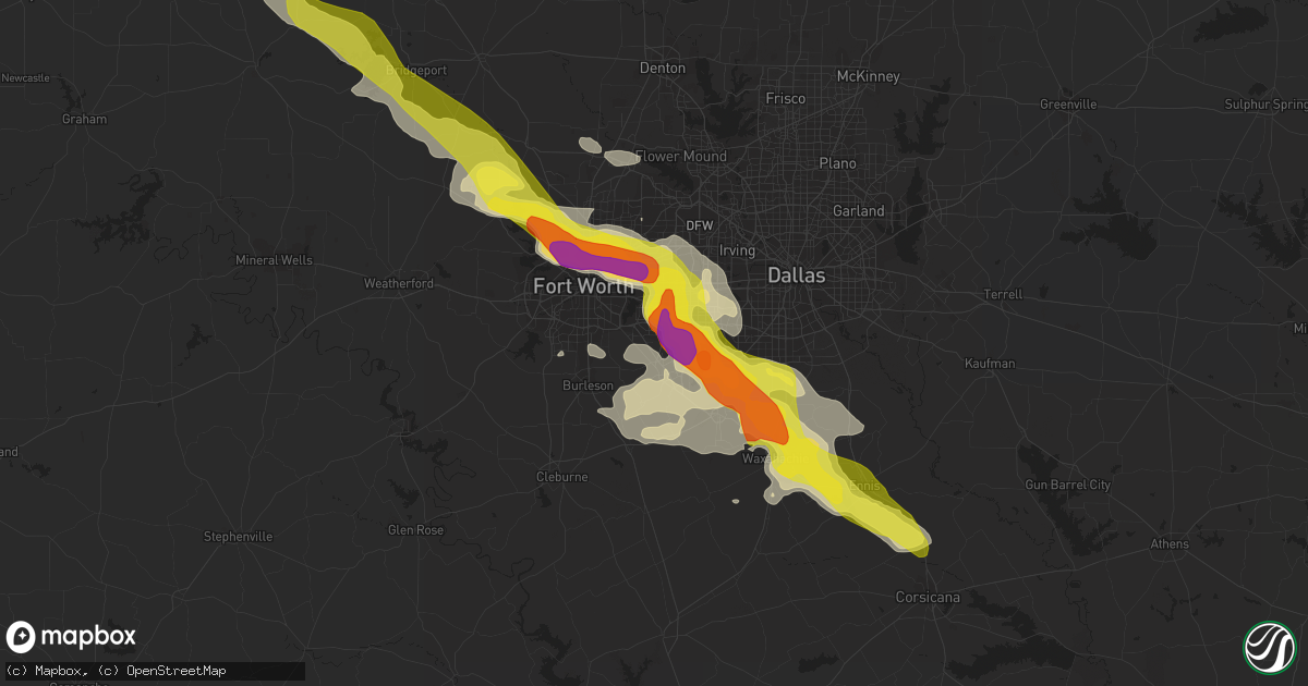 Hail map in Arlington, TX on April 27, 2020